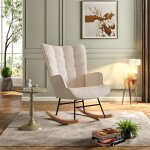 Fauteuil  bascule en peluche teddy - eifson - dossier haut et assise rembourr - rocking chair  pieds ...
