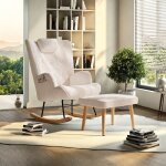 Eifson fauteuil  bascule rocking chair avec dossier haut rembourr chaise a basule en tissu blanc