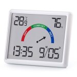 Elebite thermom�tre hygrom�tre num�rique �cran lcd affichage horloge calendrier format 12h 24h dos magn�tique ...