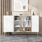 Buffet bahut - tanant - buffet blanc � 4 portes en verre - design moderne - 150x38x85 cm - mdf durable ...