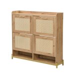 �l�gant meuble � chaussures en bois avec portes en rotin ? 4 portes cadre en m�tal et �tag�re sup�rieure ...
