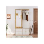 El�gante armoire en bois blanc avec miroir �tag�re pour chaussures penderie avec crochets et cintres ...