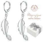 Elgantes boucles doreilles plume baignes dans lor blanc. belle bote cadeau offerte. cadeau pour nol ...