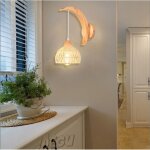 Elektrah moderne applique murale r�glable en bois et rotin blanc lampe murale vintage design croissant ...
