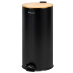 Eluno poubelle poubelle � p�dale capacit� 30 litres en bambou et m�tal noir