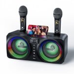 Enceinte karaoke complet haut - parleur bluetooth avec 2 microphones sans fil pour le chant machine de ... Enceinte karaoke complet haut - parleur bluetooth avec 2 microphones sans fil pour le chant machine de ...