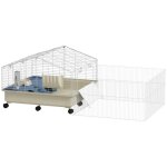 Enclos - chenil pour petits animaux avec parc cage lapin&rongeurs blanc - inclut bouteille&mangeoire&bol&rampe ...