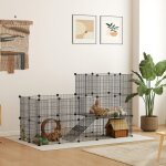 Enclos pour petits animaux cage � lapin modulable 2 niveaux 39 panneaux avec rampe en acier 140 x 70 ...