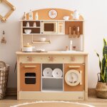 Les enfants jouent ensemble de cuisine - robotime bois avec des accessoires r�alistes caramel