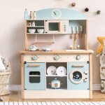 Cuisine enfant - robotime - avec ses accessoires en bois - bleu