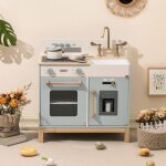 Les enfants jouent ensemble de cuisine - robotime montessori en bois bleu