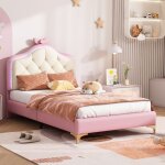 Enfant lit simple rose lit capitonn 90x200 cmpour fillepieds de support en mtalbandes lumineuses led ...