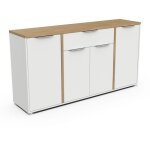 Enfilade access - 4 portes + 1 tiroir - décor chêne hamilton et blanc - l 160, 7 x p 39, 6 x h 85, 6 ... Enfilade access - 4 portes + 1 tiroir - décor chêne hamilton et blanc - l 160, 7 x p 39, 6 x h 85, 6 ...
