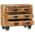 Enfilade / bahut / vitrine - rustique - buffet avec 3 tiroirs 80 x 30 x 65 cm bois de manguier brut massif ...