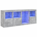 Enfilade / bahut / vitrine - rustique - buffet avec lumières led gris béton 164 x 37 x 67 cm @283947 Enfilade / bahut / vitrine - rustique - buffet avec lumières led gris béton 164 x 37 x 67 cm @283947