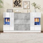 Buffet de salon - meuble de rangement moderne avec 2 portes 3 tiroirs blanc laqu� et marbre gris - 140 ...