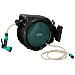 Enrouleur tuyau arrosage - outsunny - 30 + 2 m - avec support mural + poigne - pivotant  180 - 7 options ...