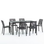 Ensamble de jardin table thomas en fer et plateau en poly�thyl�ne 6 chaises dafne en r�sine (anthracite ...