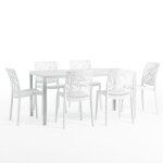 Ensamble de jardin table thomas en fer et plateau en poly�thyl�ne 6 chaises dafne en r�sine (blanc / ...