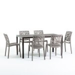 Ensamble de jardin table thomas en fer et plateau en poly�thyl�ne 6 chaises dafne en r�sine (moka / gris ...