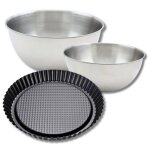 Ensemble comprenant 1 moule  tarte renverse 30 cm 1 spatule zenker et 2 bols  mixer en inox fackelmann ...