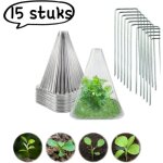 Ensemble de 15 protections pour semis - 5 protections + 10 aiguilles de terreau - blanc