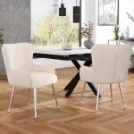 Ensemble de 2 chaises de salle  manger en veloursavec quatre pieds de support en mtalbeige - hauss ...