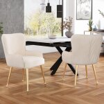 Ensemble de 2 chaises de salle  manger en veloursavec quatre pieds de support en mtal dorbeige - hauss ...