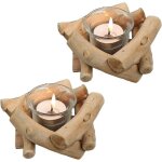 Ensemble de 2 photophores en bois avec coupelle en verre style bois flott� pour centres de table de mariage ...