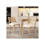 Ensemble 2 pi�ces dossier en rotin tress� chaise de cuisine en bambou avec dossier en simili rotin et ...
