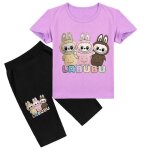 Ensemble 2 pices t - shirt manches courtes enfant ecelen labubu - violet