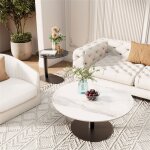 Ensemble de 2 tables basses gigognes de salon - unho - rond - gris / blanc - 80x38. 5 / 50x45cm