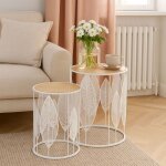 Ensemble de 2 tables folla ? tables basses rondes ? plateau naturel structure blanche