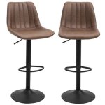 Ensemble de 2 tabourets de bar r�glables en hauteur avec repose - pieds chaise pivotante couleur marron ...