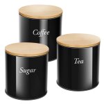Ensemble 3 botes inox avec couvercle bambou pour caf sucre th cheffinger noir / marron