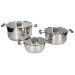 Ensemble de 3 faitouts tous feux dont induction en inox avec couvercles en verre 3 tailles 17 21 et 25 ...