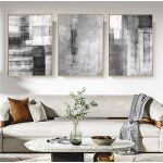 Ensemble de 3 images sur toile abstraite gris et blanc tableau mural moderne affiche et impression d�coration ...