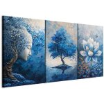 Ensemble de 3 pi�ces 30x40cm impression sur toile avec cadre pour salon et chambre nature bleue - bouddha ...