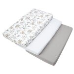 Ensemble 3 pi�ces de drap housse pour lit b�b� 120x60 cm 100 % coton pour matelas b�b� feuilles de chevreuil ...