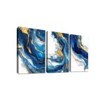 Tableaux sur toile - halflemart - ensemble de 3 - 120x60 cm - abstrait - or et bleu marine