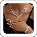 Ensemble de 4 bijoux de marie avec collier en strass argent - accessoires de mariage pour femme