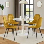 Ensemble de 4 chaises pour cuisine / salon moutarde avec capitonnage ? rev�tement en tissu velours