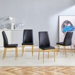 Ensemble de 4 chaises salle � manger design noir et or - pieds m�tal dor� assise cuir pu - �l�gant et ...