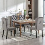 Ensemble 4 chaises velours - pieds ch�ne d�tails chrom�s - assise confortable - gris - decoration salon ...
