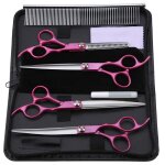 Ensemble de 4 ciseaux professionnels de 7 pouces avec manche rouge rose pour toilettage et coiffure des ...