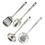 Ensemble de 4 ustensiles de cuisine en inox louche spatule ajoure cuillre et cumoire