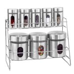 Ensemble 5 pots � �pices et 3 rangement inox avec couvercle avec support solide cheffinger argent