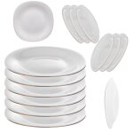 Ensemble de 6 assiettes blanches 27 cm  bord dor en verre tremp kadax
