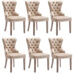 Ensemble de 6 chaises capitonn�es beige en velours avec garniture de t�te de clou pieds en bois chaises ...