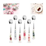 Ensemble de 6 cuill�res � caf� - accessoires de cuisine - imprim� floral - manche en c�ramique - acier ...